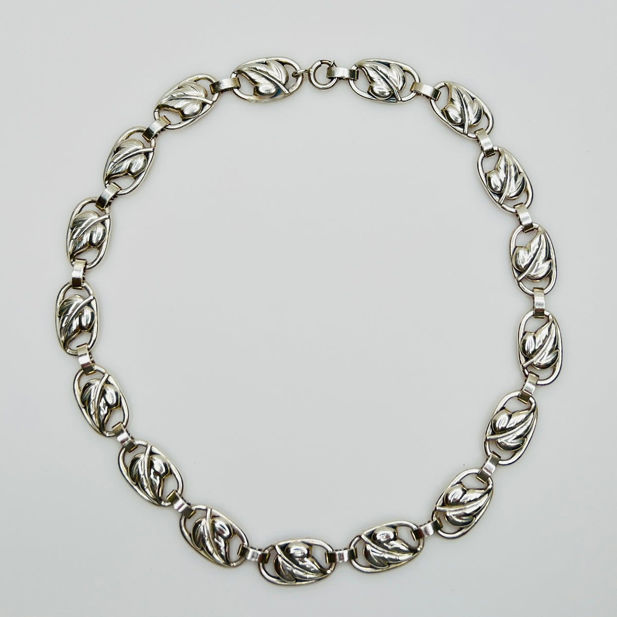 Vintage Danecraft sterling silver leaf choker necklace top view