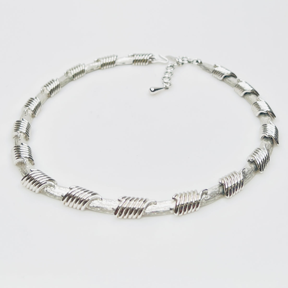 Vintage Monet silver wrapped link choker necklace with extender chain