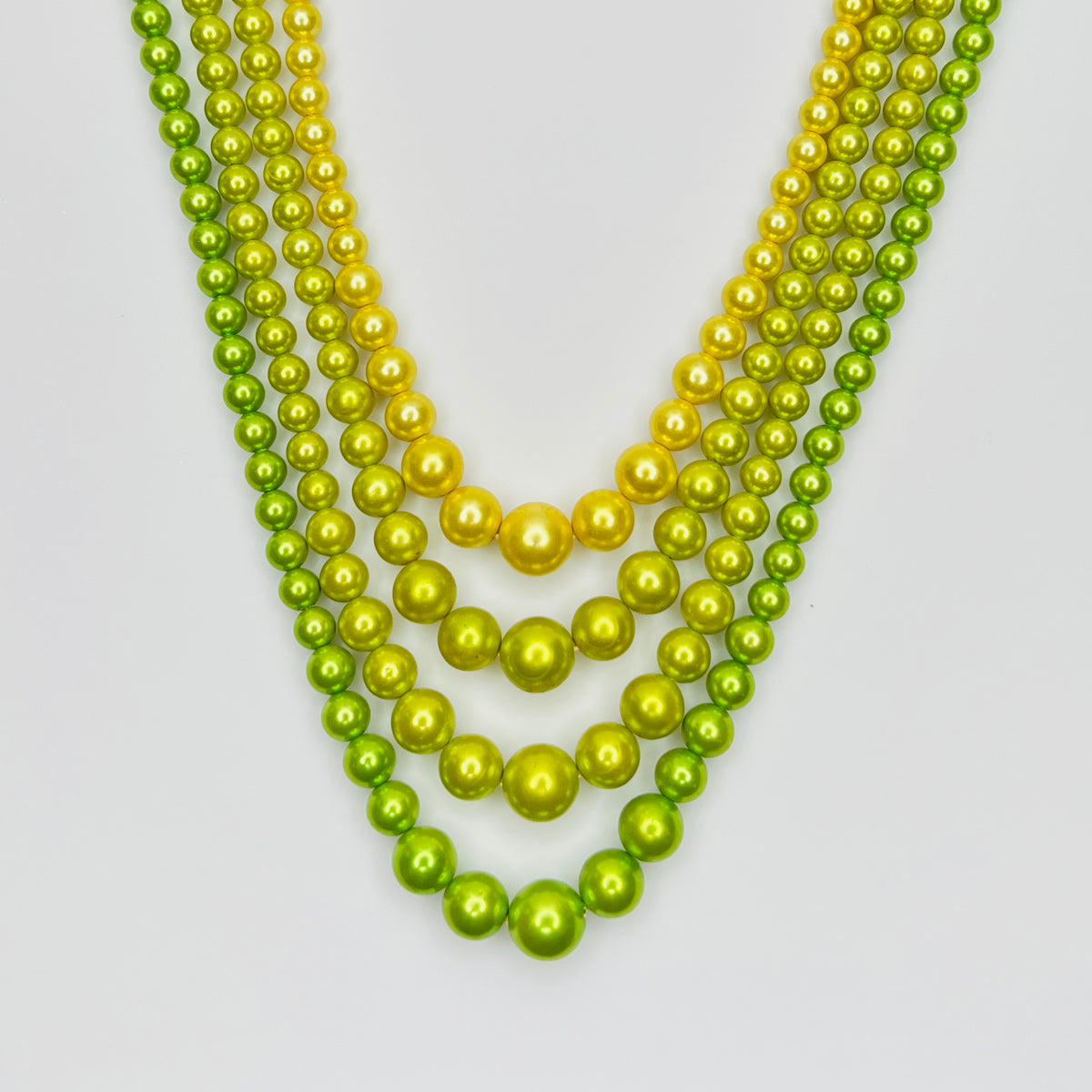 Vintage green and yellow multi strand faux pearl necklace