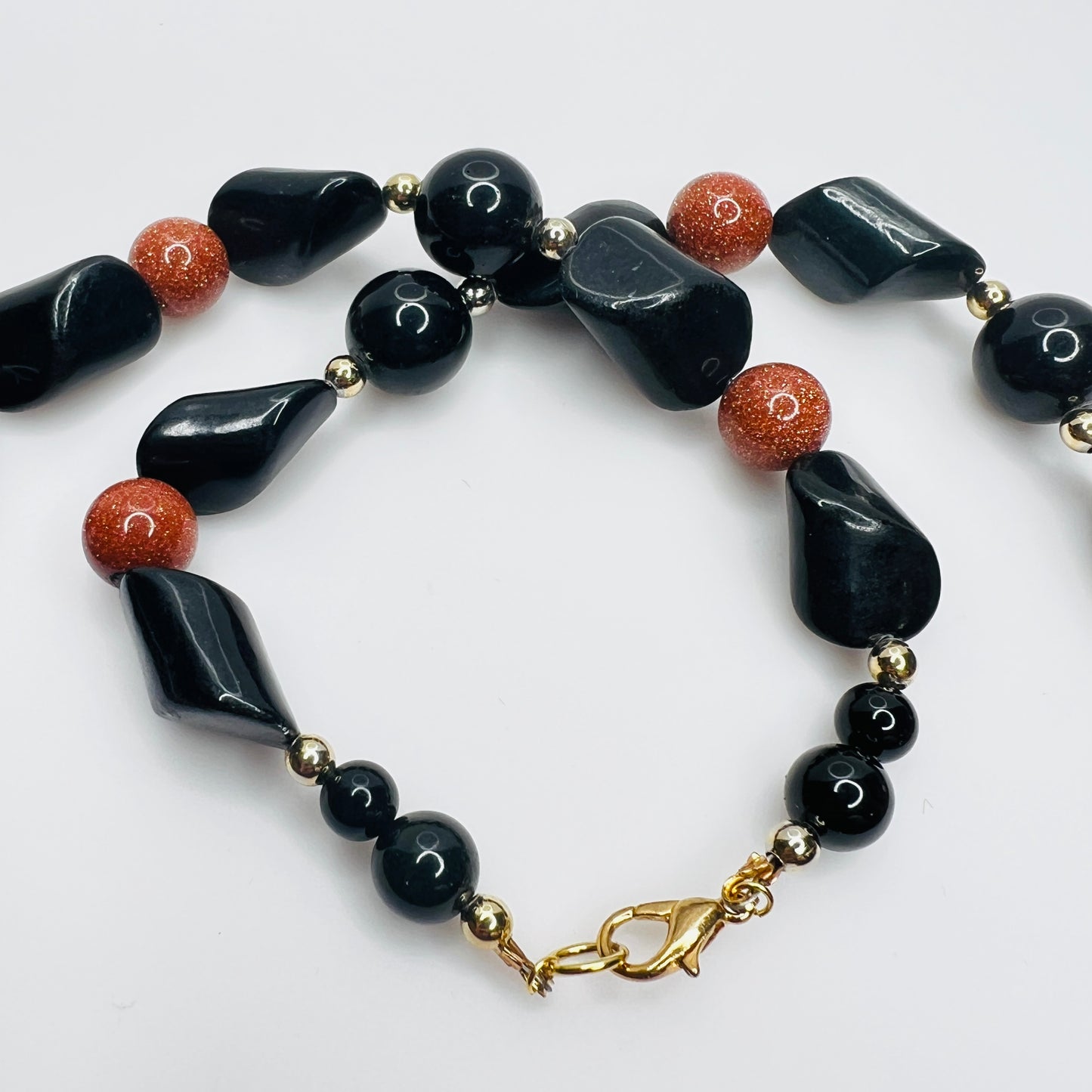 1980s geometric tile statement necklace with goldstone beads