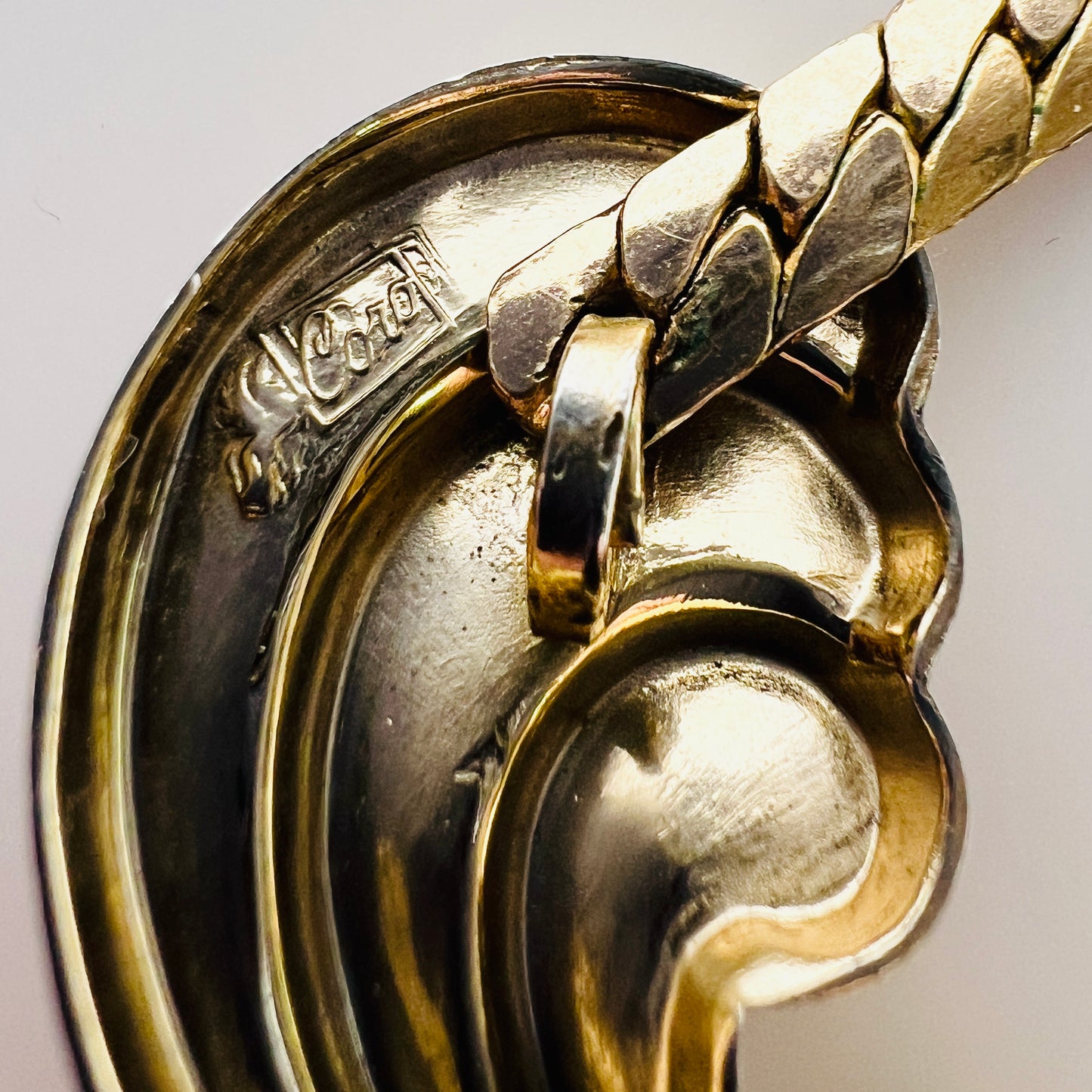 Signed Coro Pegasus pendant signature detail