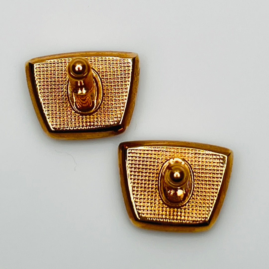 1950s Hickok cufflinks with teal glass cabochons and rose gold-tone setting