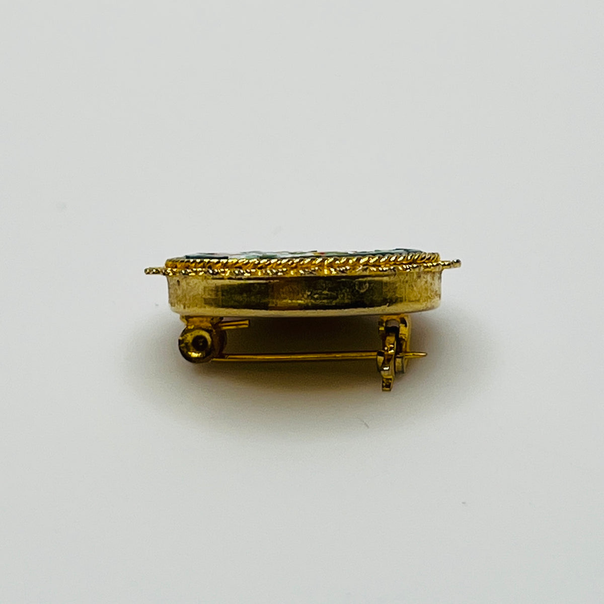 Vintage Italian gold micro mosaic brooch with floral rose motif