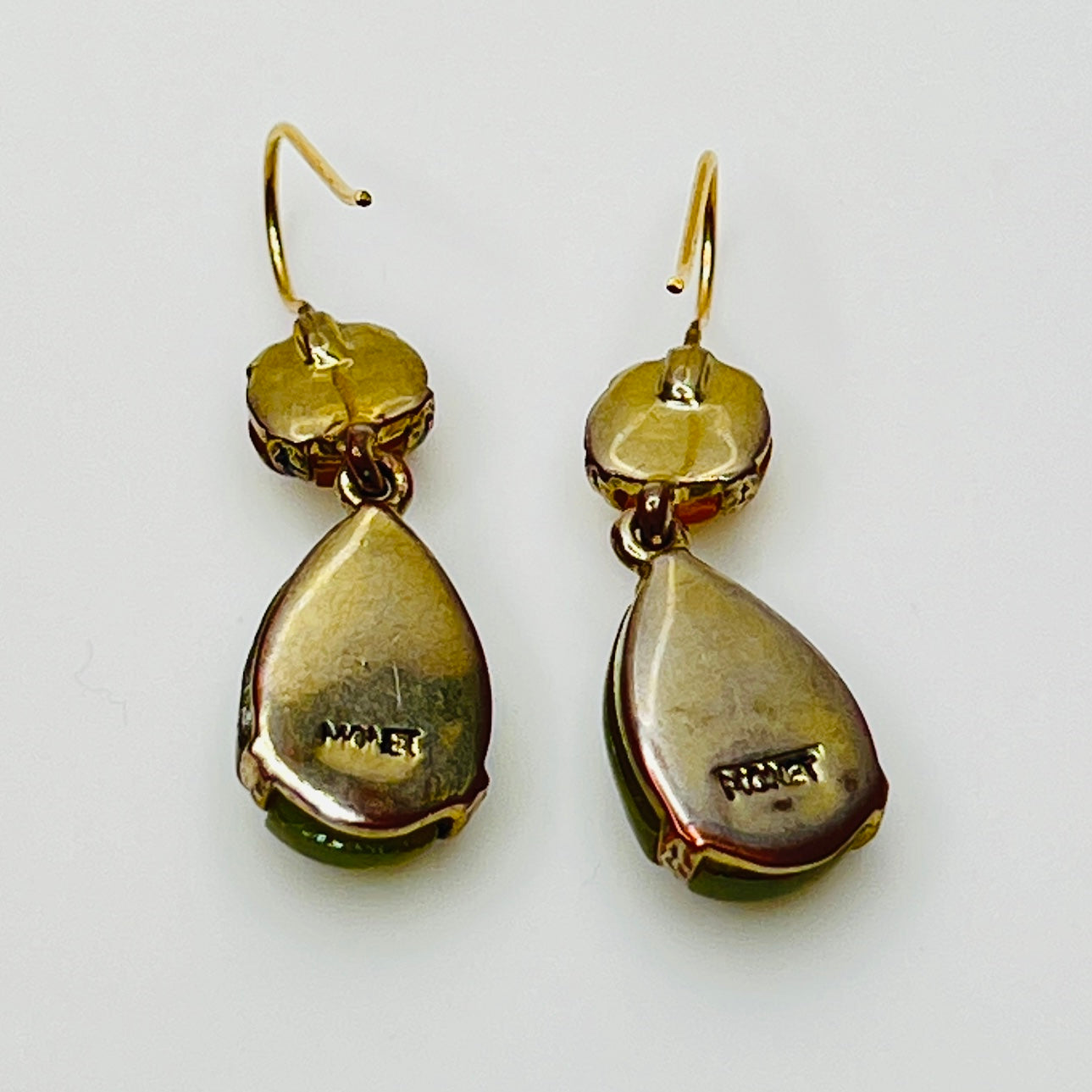 Monet dangle earrings with matching green and yellow glass cabochons