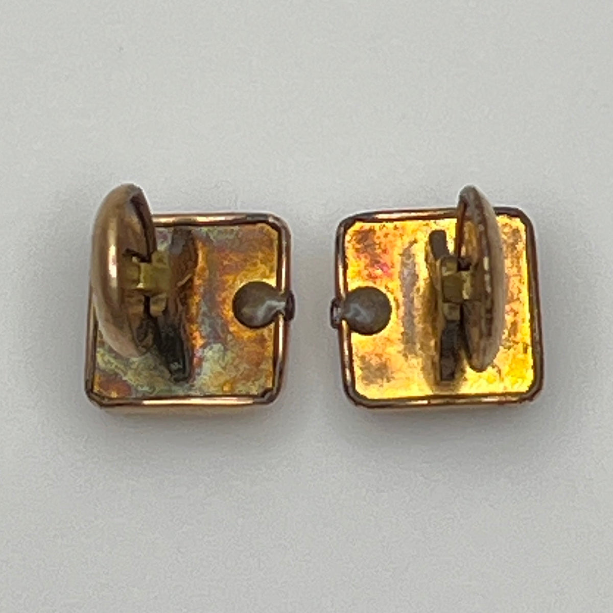 Antique rose gold-tone cufflinks with paste stone and scrollwork, stamped Pat Dec 1883