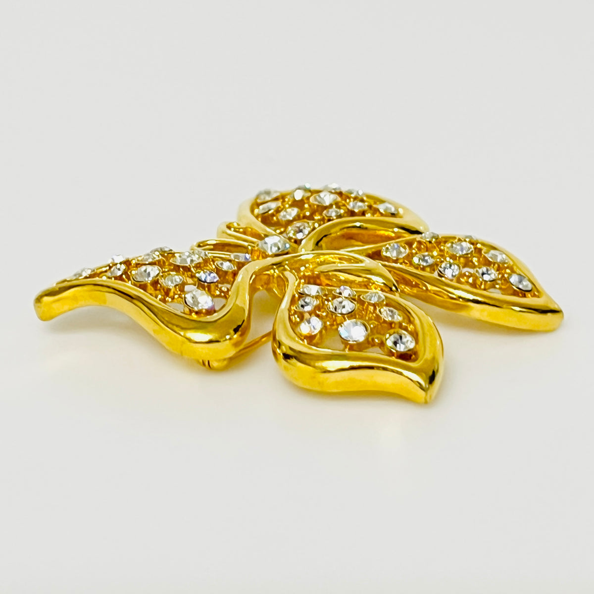 1980s Monet butterfly pin with clear rhinestones