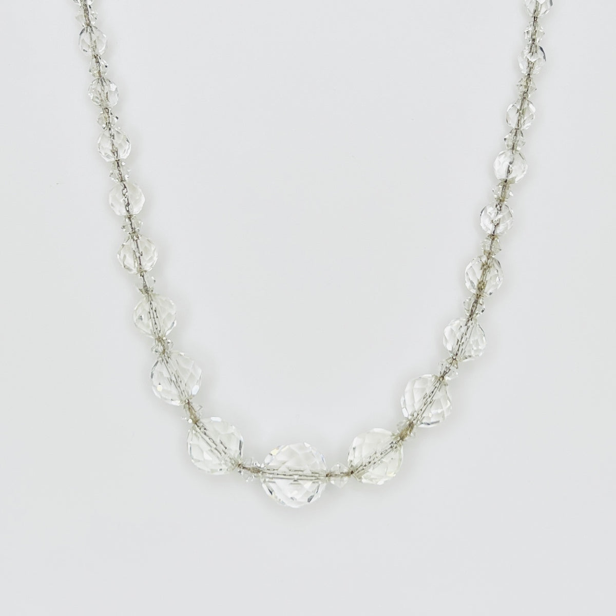 Vintage sterling silver faceted crystal bead necklace with graduated beads