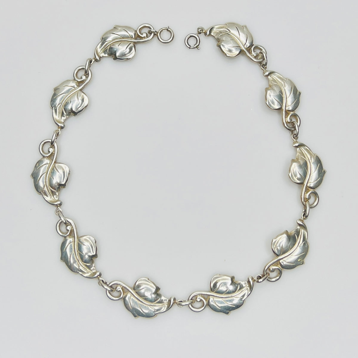 Vintage Danecraft sterling silver leaf choker necklace 1950s