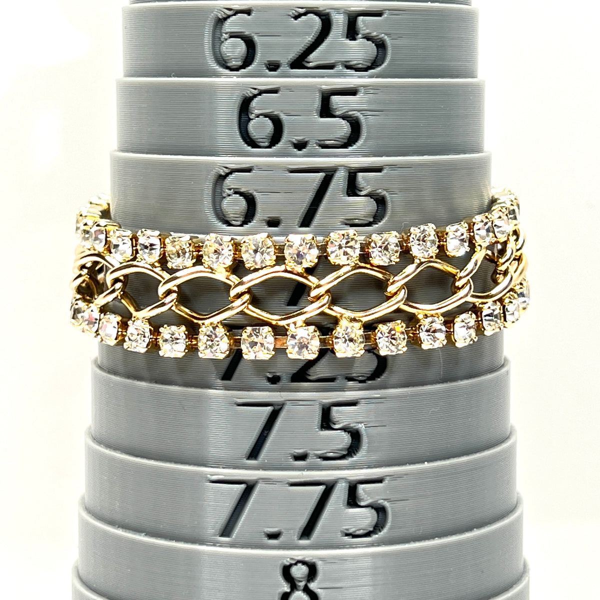 Vintage gold tone rhinestone bracelet with double-row crystal design