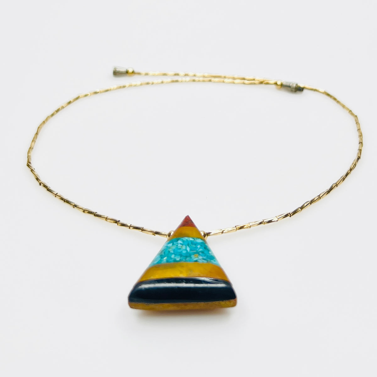 Turquoise inlay triangle pendant necklace gold vermeil beads