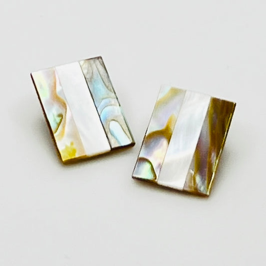 Rectangular abalone and mother of pearl vintage clip-on earrings