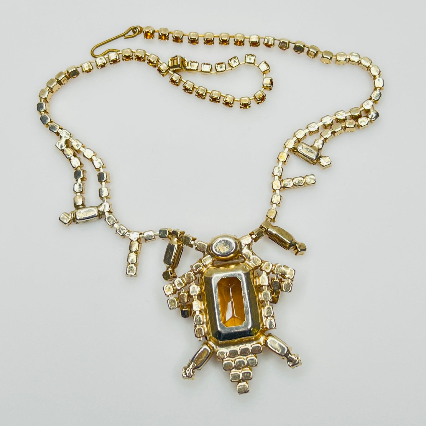 Back of gold tone Art Deco style rhinestone choker