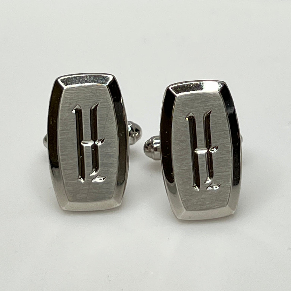 Vintage silver “H” initial cufflinks with Old English engraving