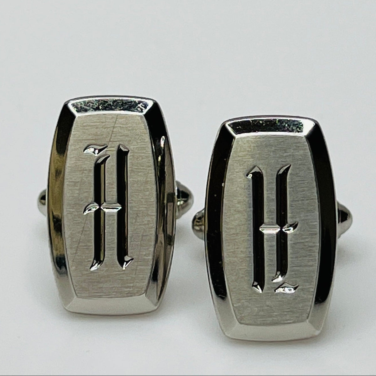 Vintage silver “H” initial cufflinks with Old English engraving