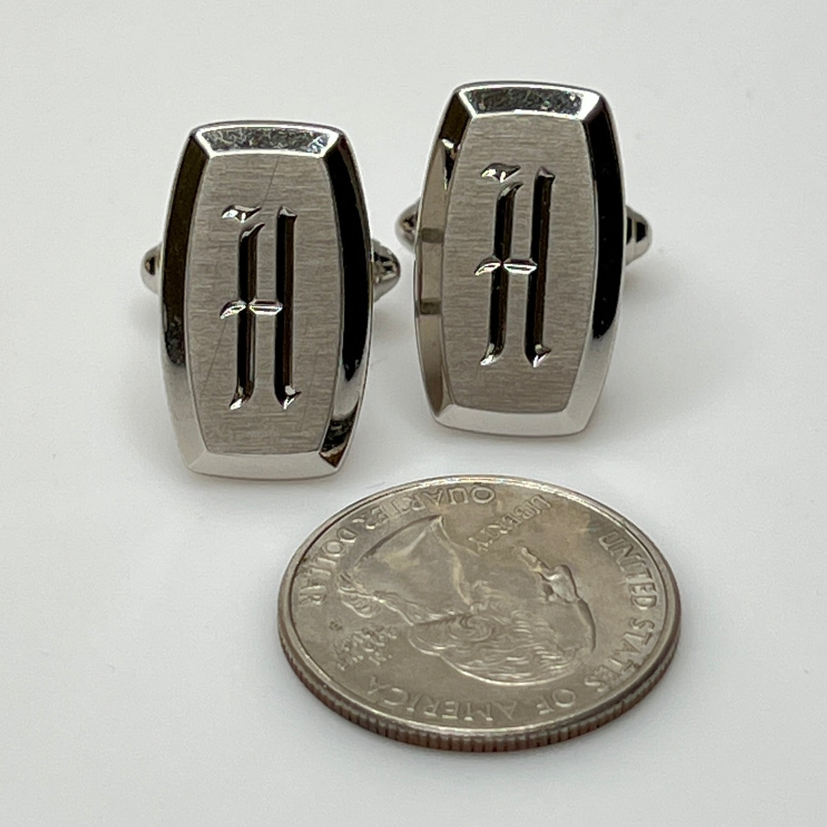Vintage silver “H” initial cufflinks with Old English engraving