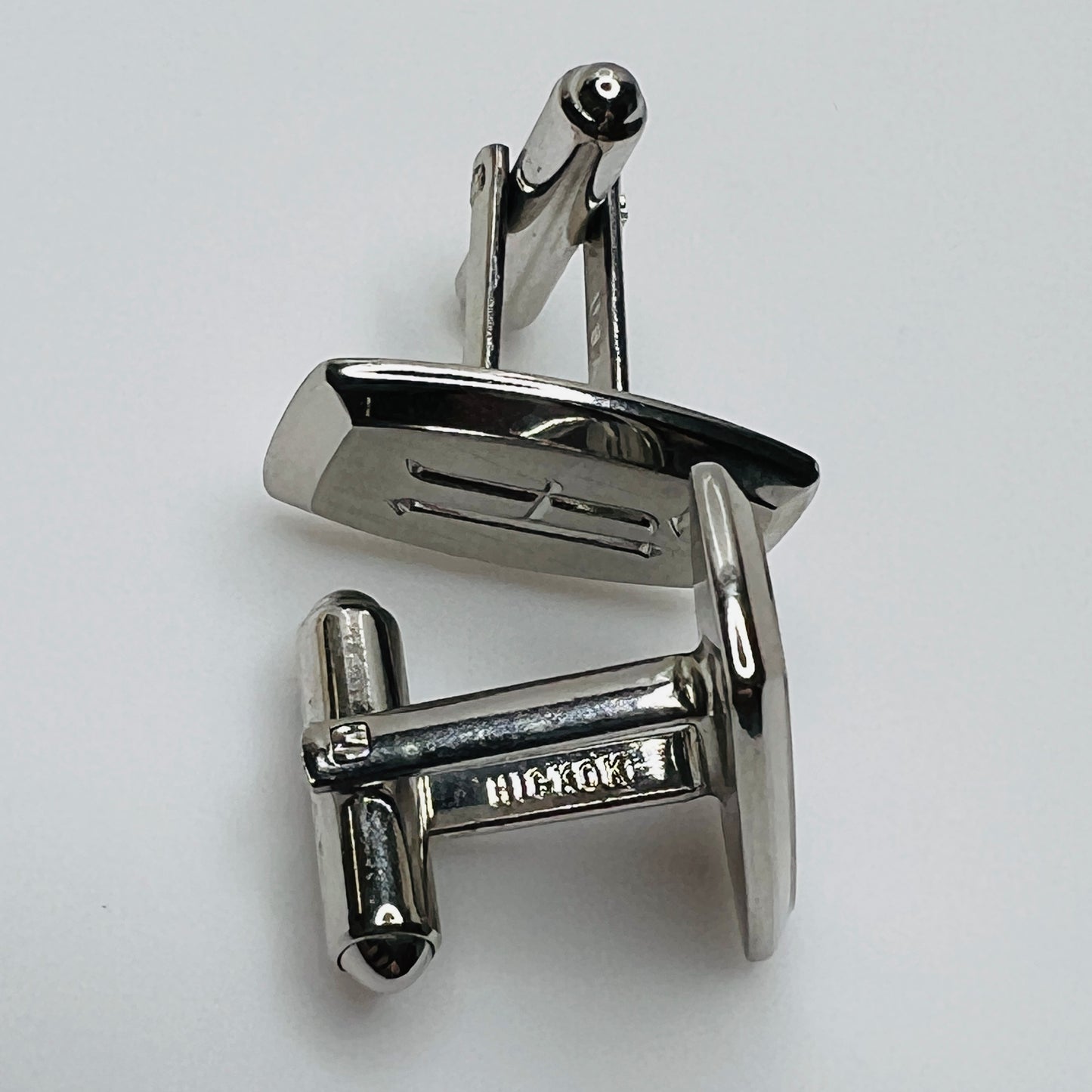 Hickok USA cufflinks with engraved H monogram and polished finish