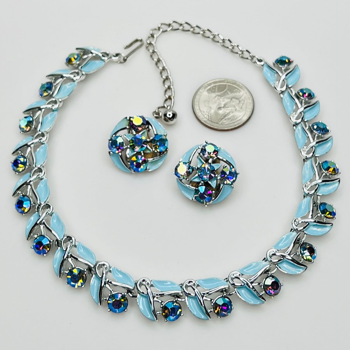 Full view of Kramer necklace and matching clip earrings set
