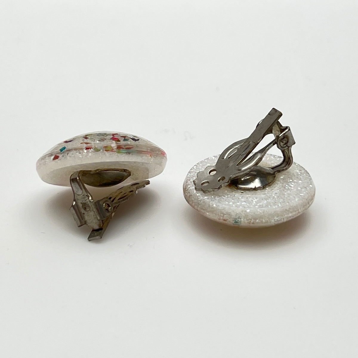 Vintage lucite confetti dome clip-on earrings with rainbow glitter