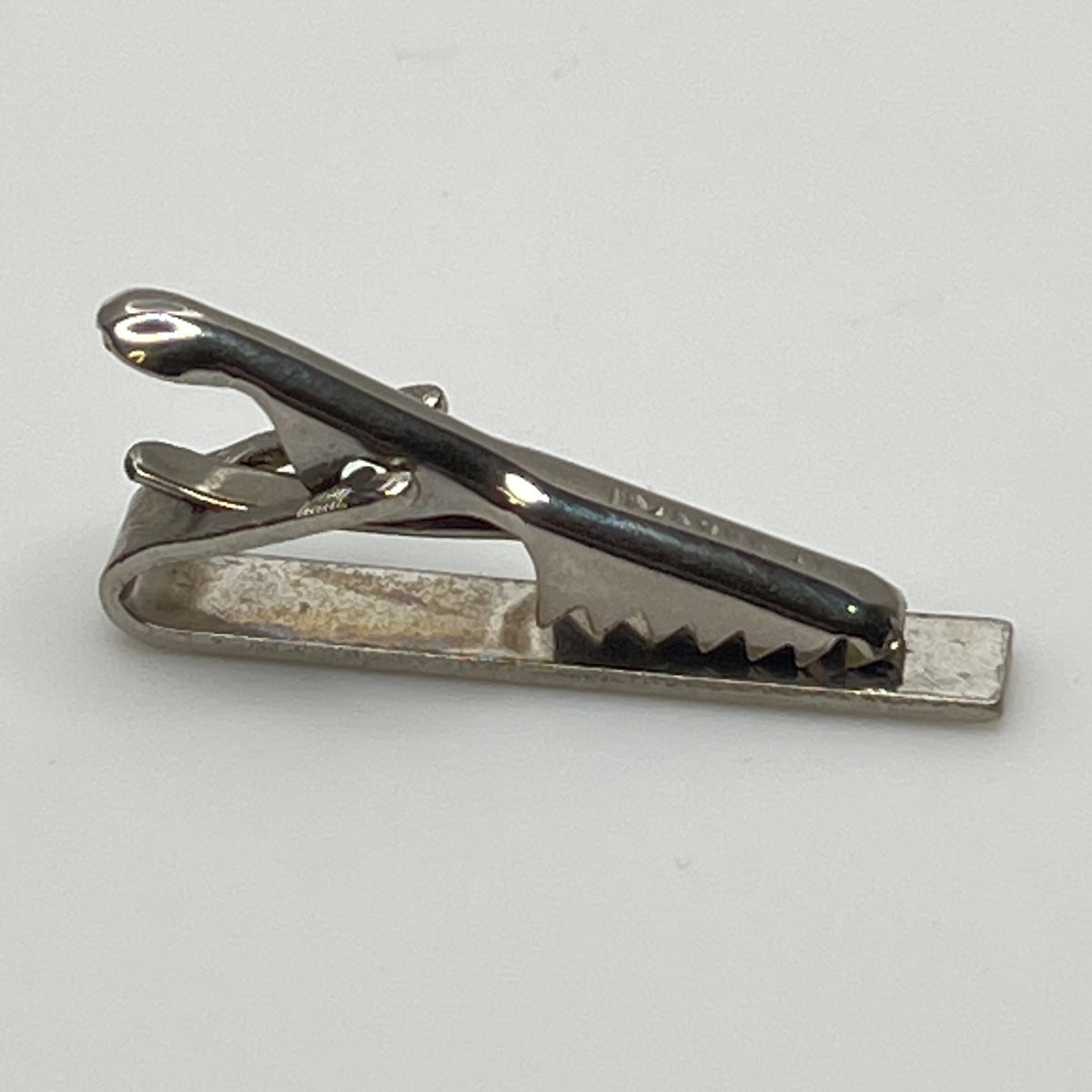 Vintage silver tie clip with crosshatch textured finish
