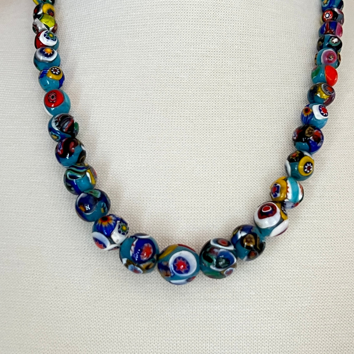 Murano millefiori glass necklace with graduated multicolor beads