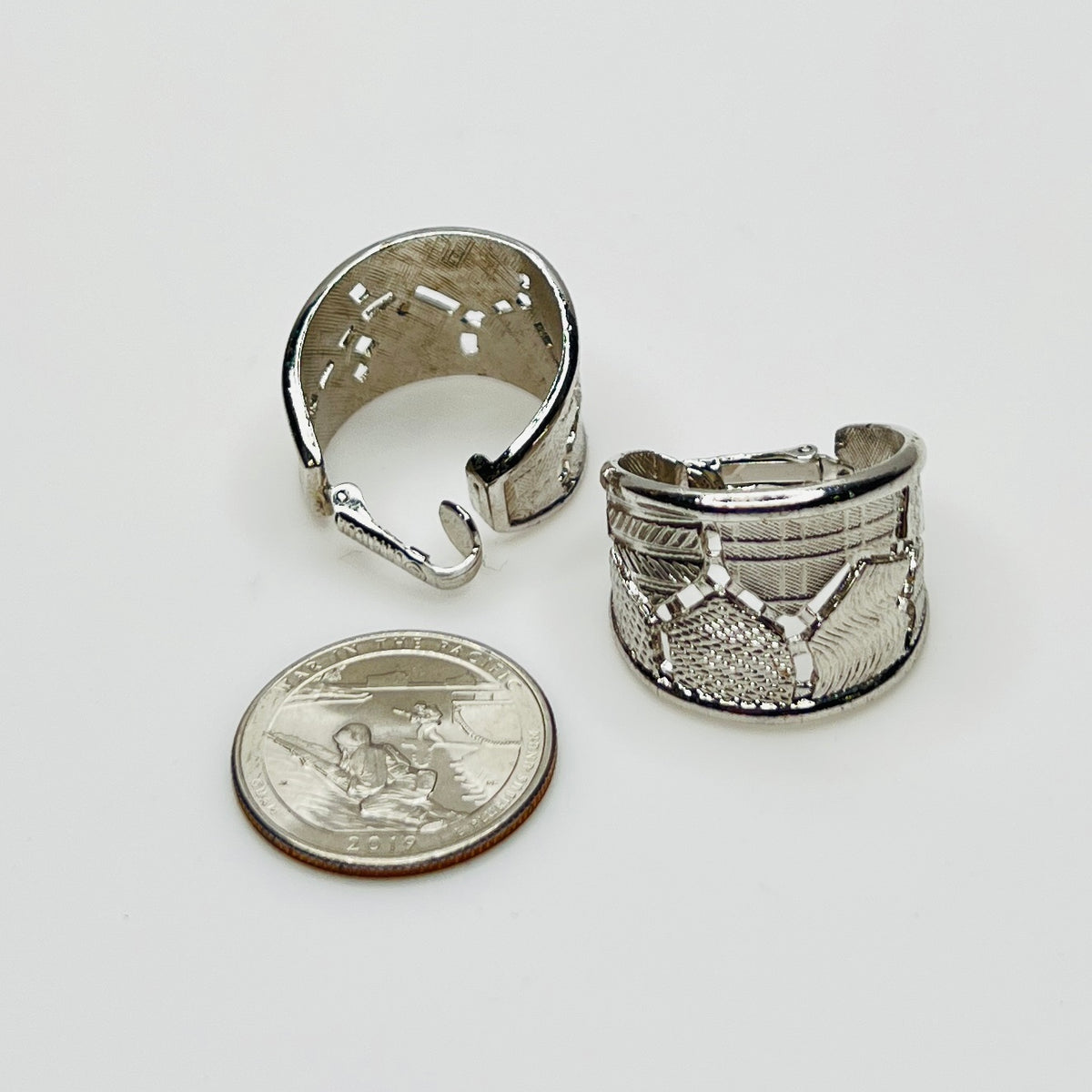 Sarah Coventry Wide Hoop Earrings – 1970s Silver Tone – Clip On