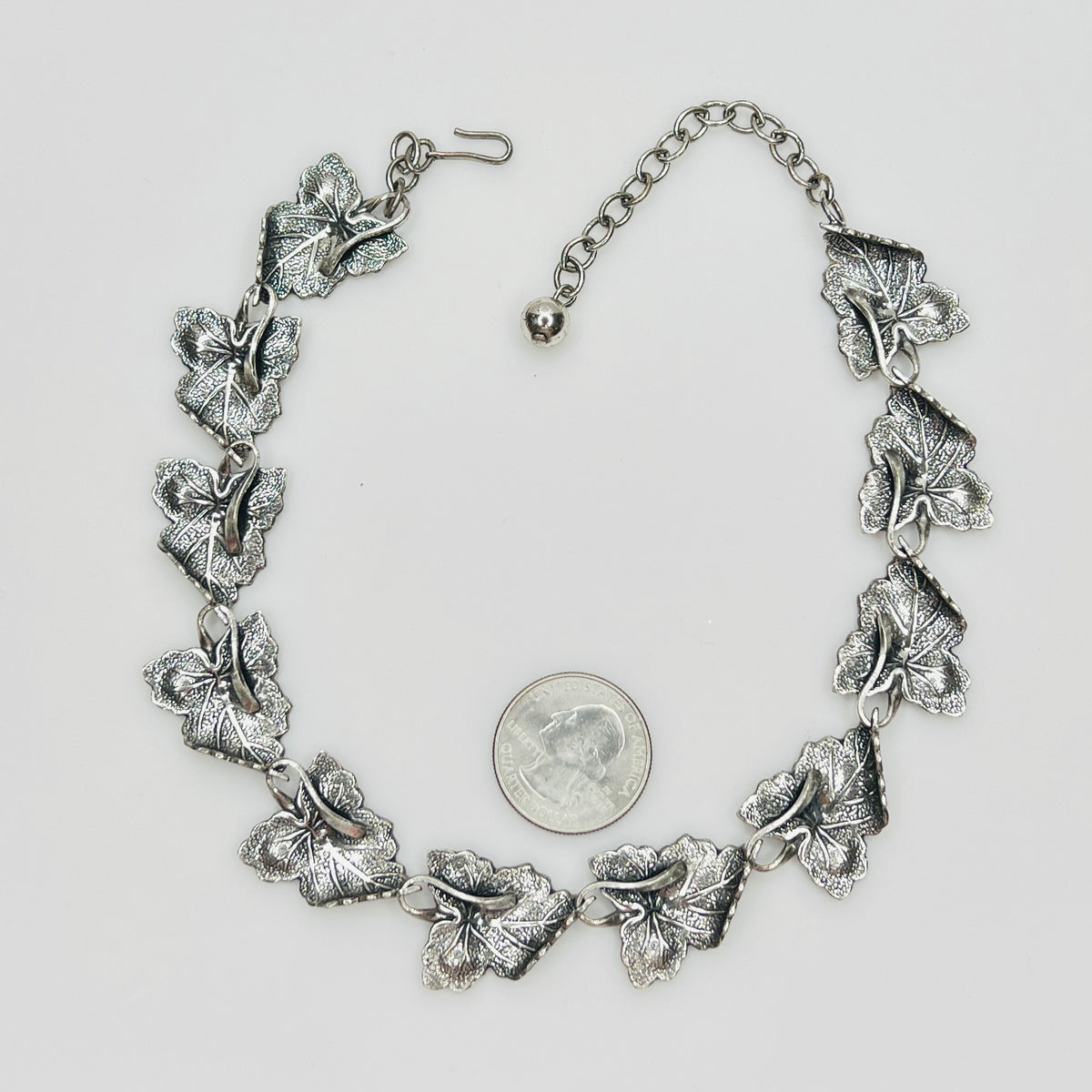 1950s sterling silver leaf choker necklace