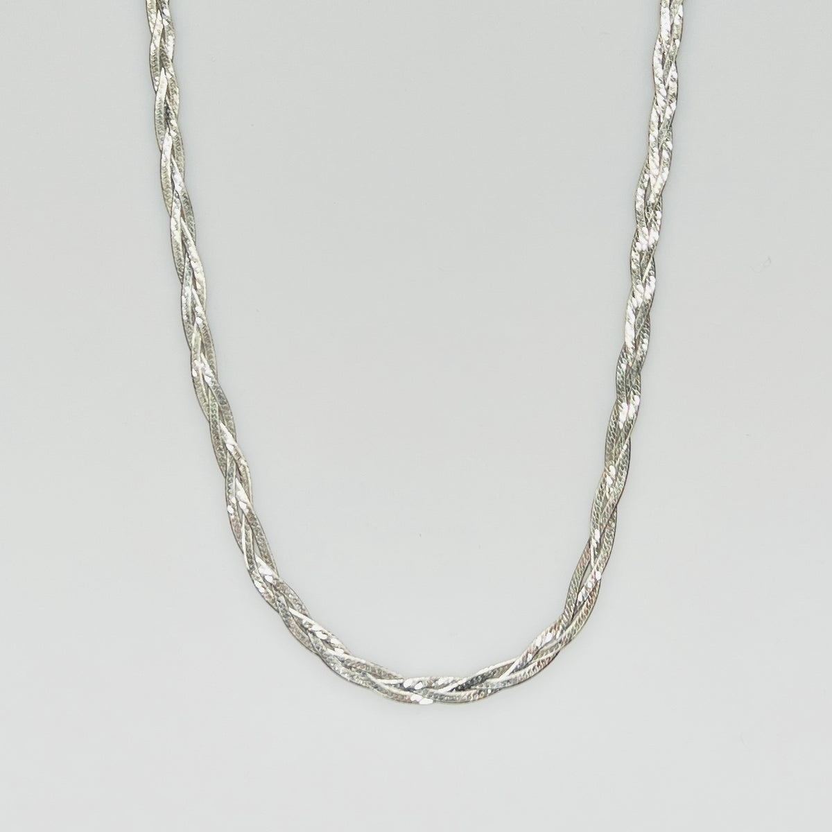 Vintage Italian silver braided necklace with spring ring clasp