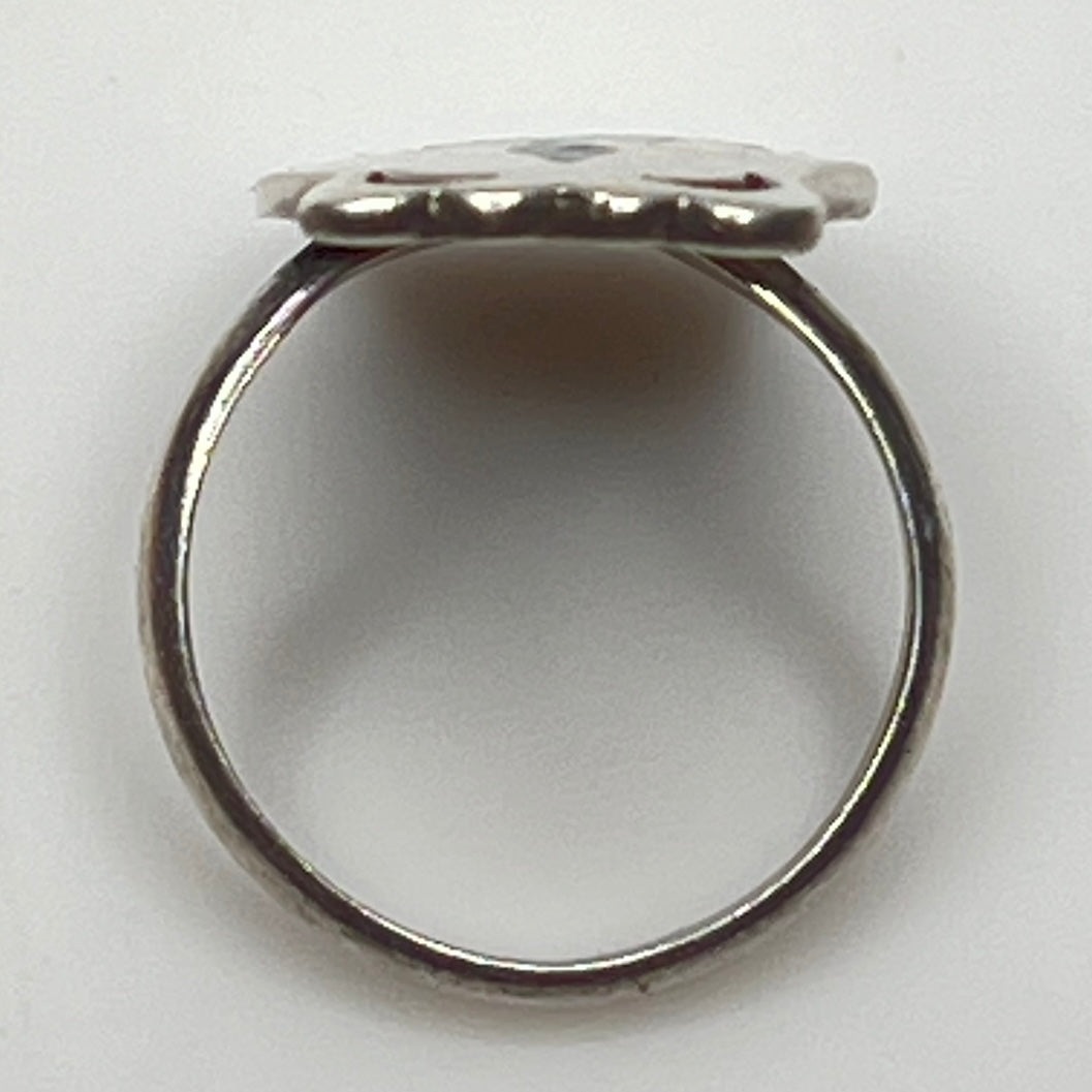 Vintage sterling silver ring with turquoise and coral inlay eagle motif