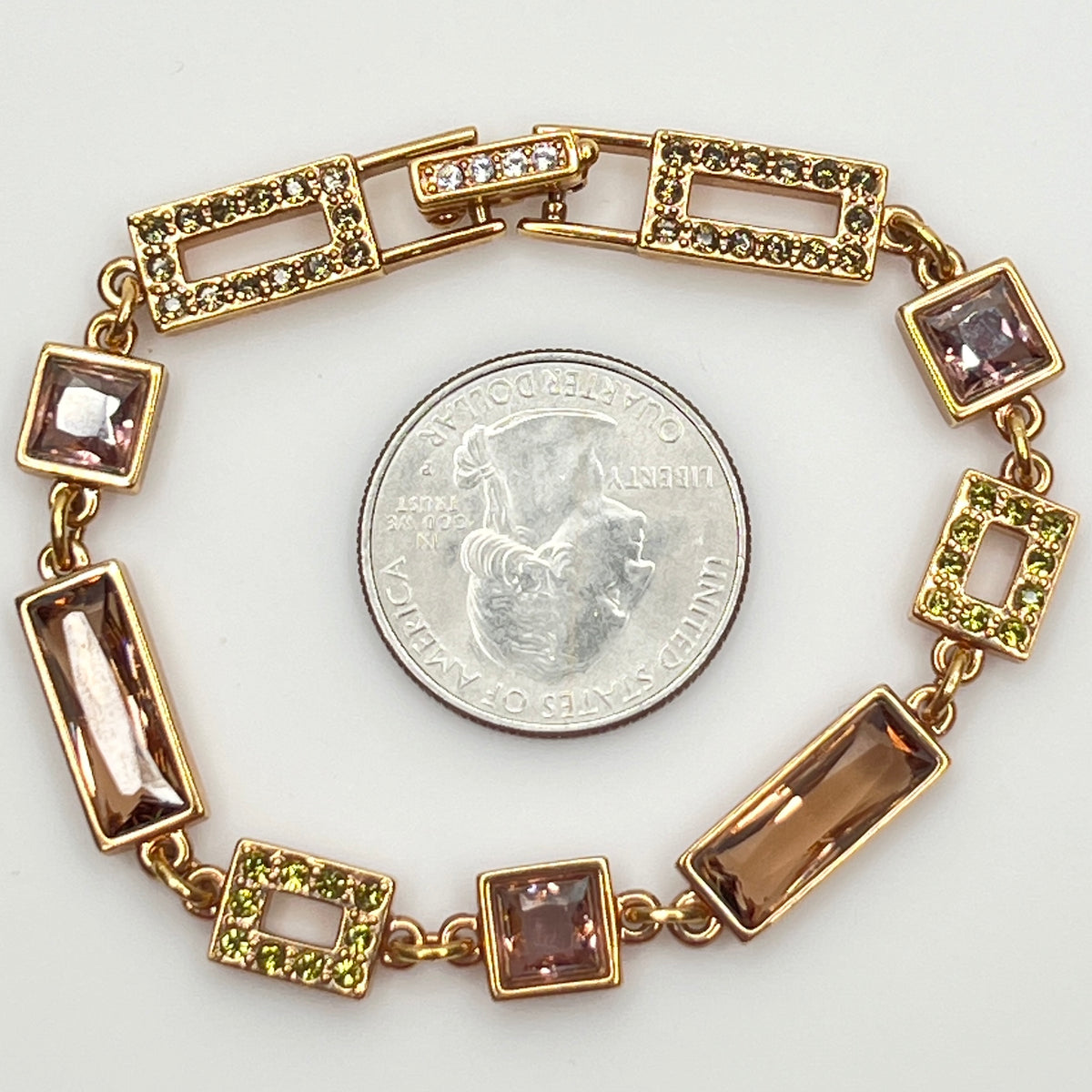 Swarovski crystal link bracelet laid flat showing geometric design
