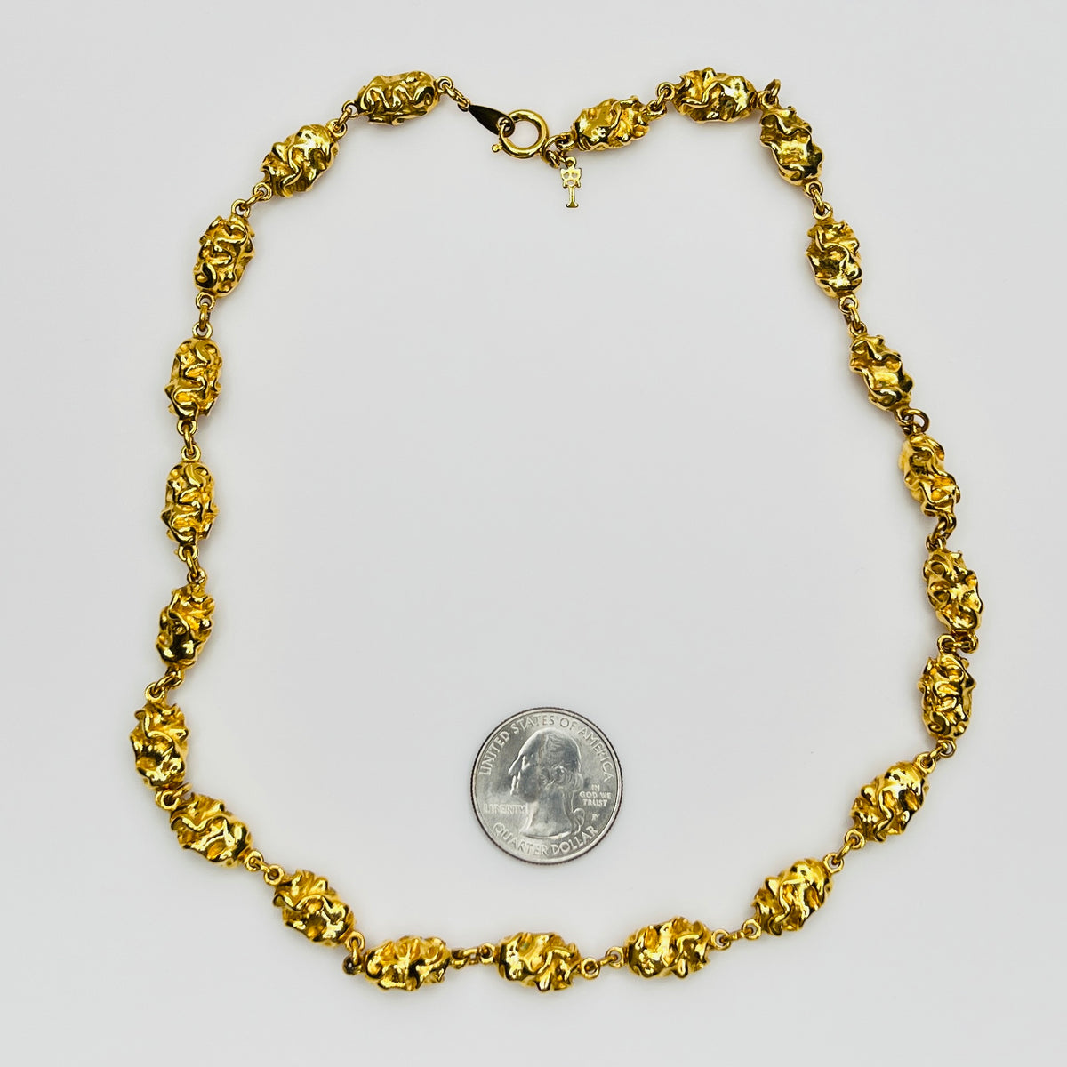 Trifari nugget chain necklace spring ring clasp detail gold tone