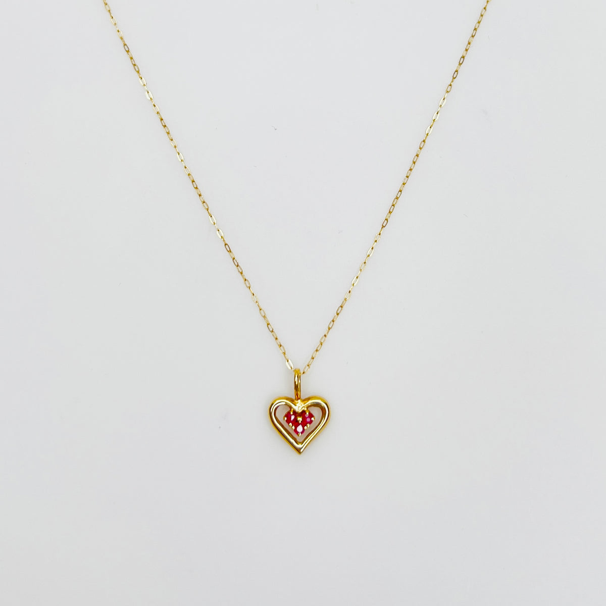 14k gold ruby heart pendant necklace delicate vintage design