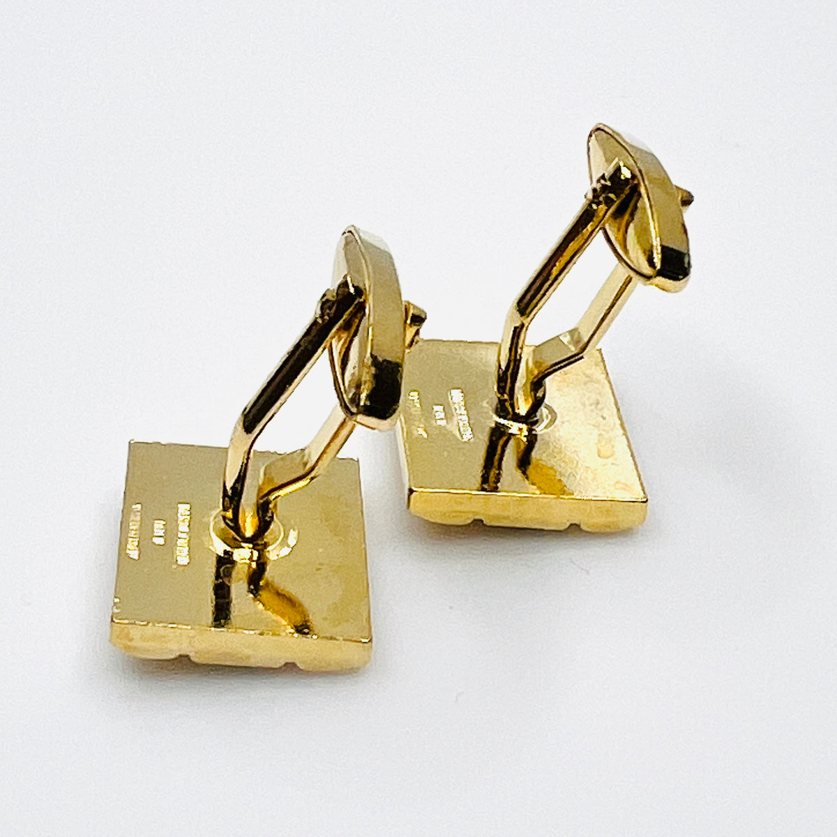 Reverse Side view of vintage West Germany rhinestone cufflinks showing swivel toggle closures