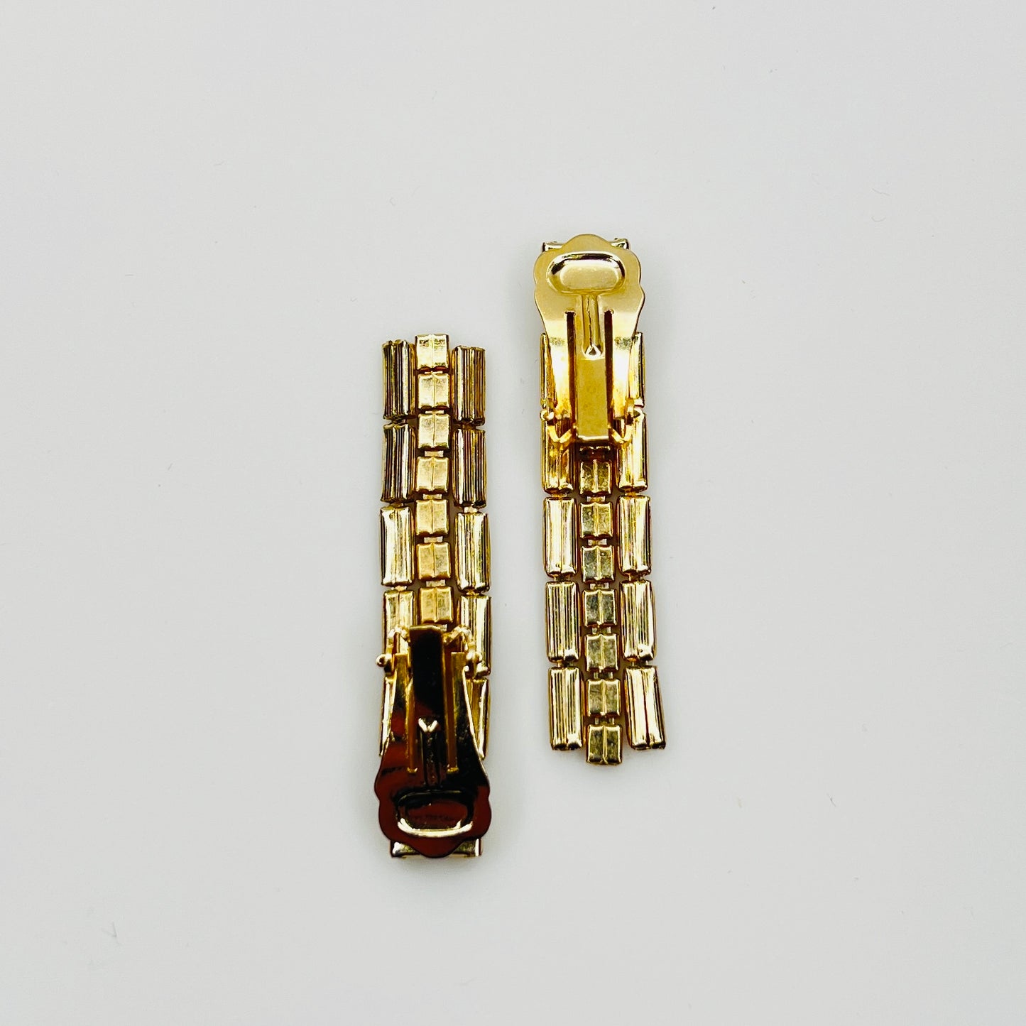 Back view clip on gold tone earrings rectangular top