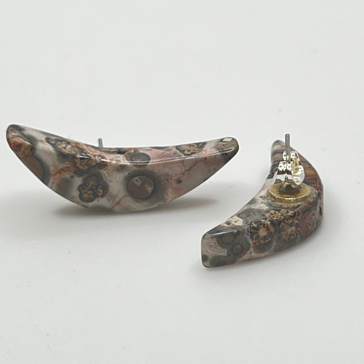 Asteroid jasper crescent moon earrings with silver-tone posts
