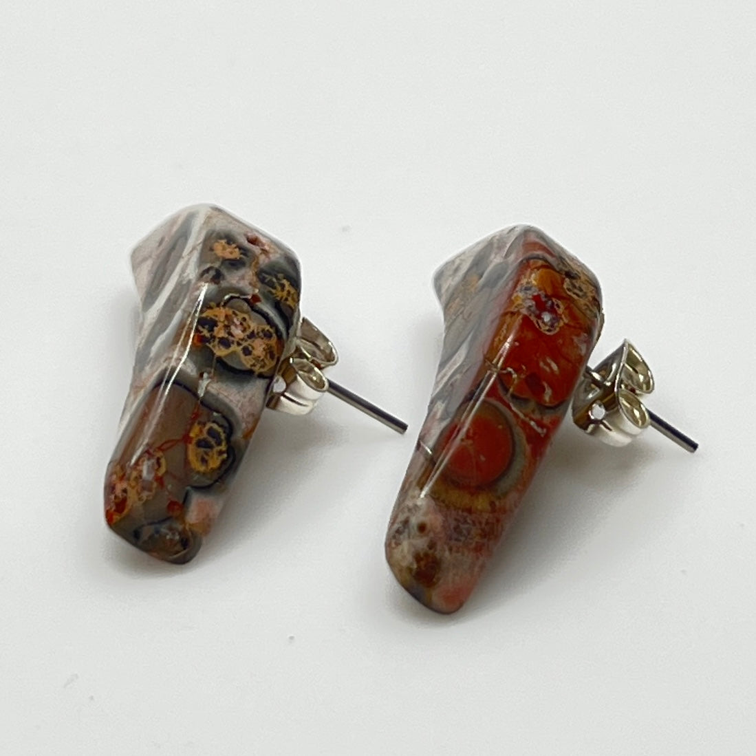Asteroid jasper crescent moon earrings with silver-tone posts