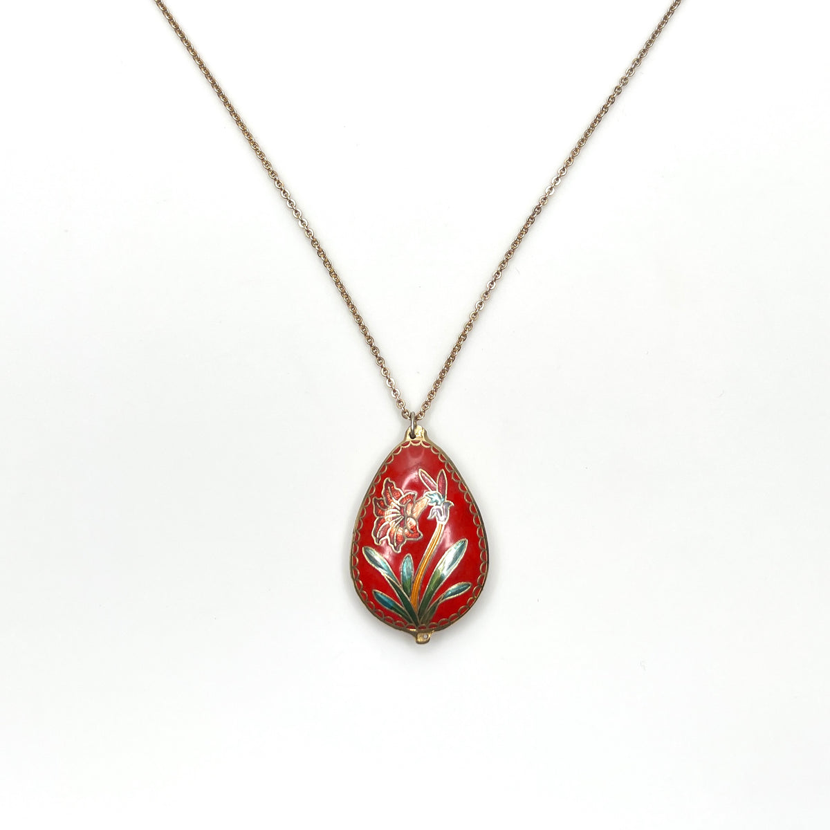 Vintage reversible cloisonné pendant necklace featuring colorful parrot design