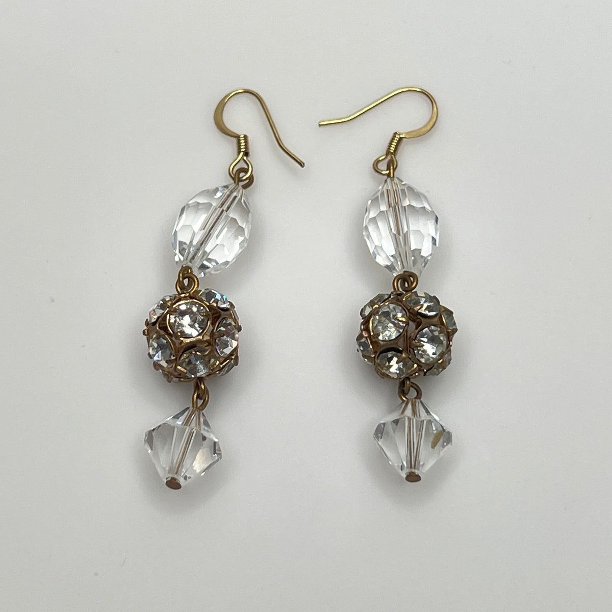 Sparkling vintage rhinestone ball earrings with gold-tone accents