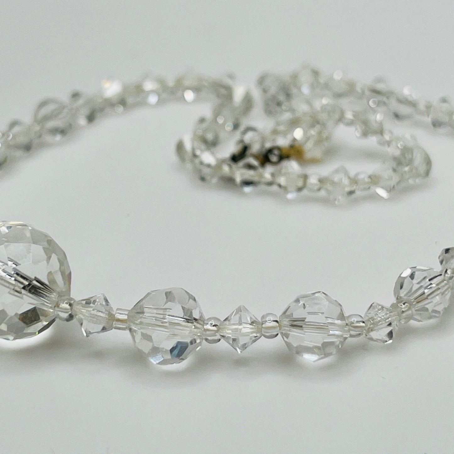 1950s clear crystal bead necklace with spring ring clasp