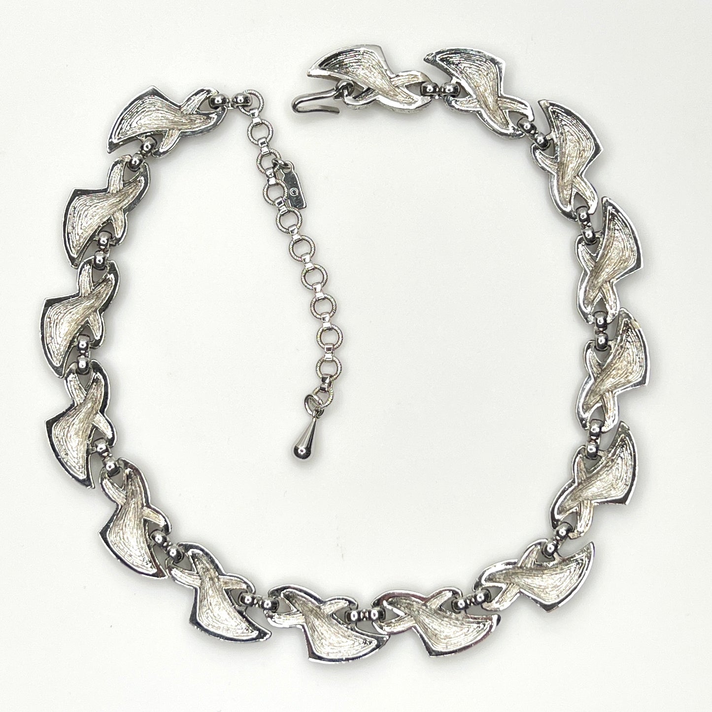 Back view Vintage 1960s Monet textured silver tone choker with extender chain