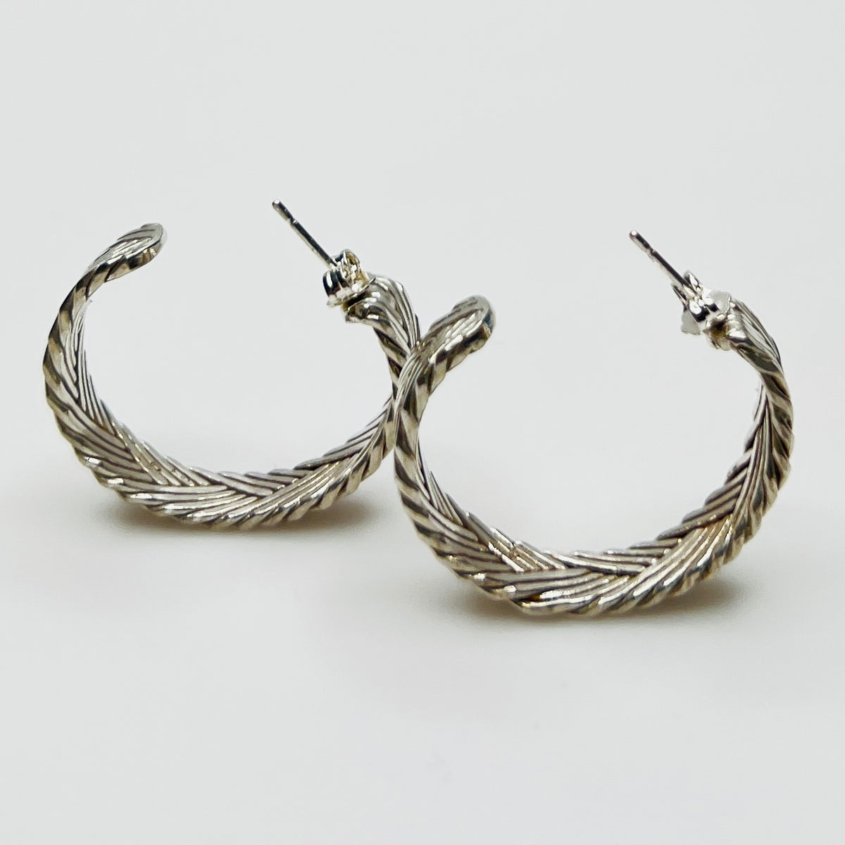 Vintage textured sterling silver hoop earrings with post backs
