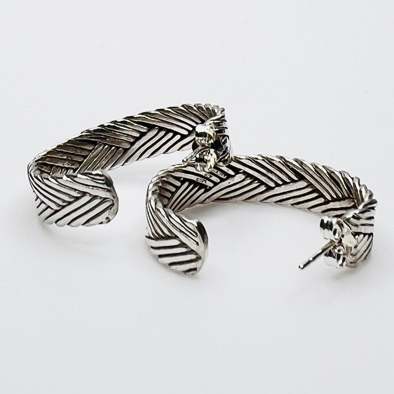 Vintage textured sterling silver hoop earrings with post backs