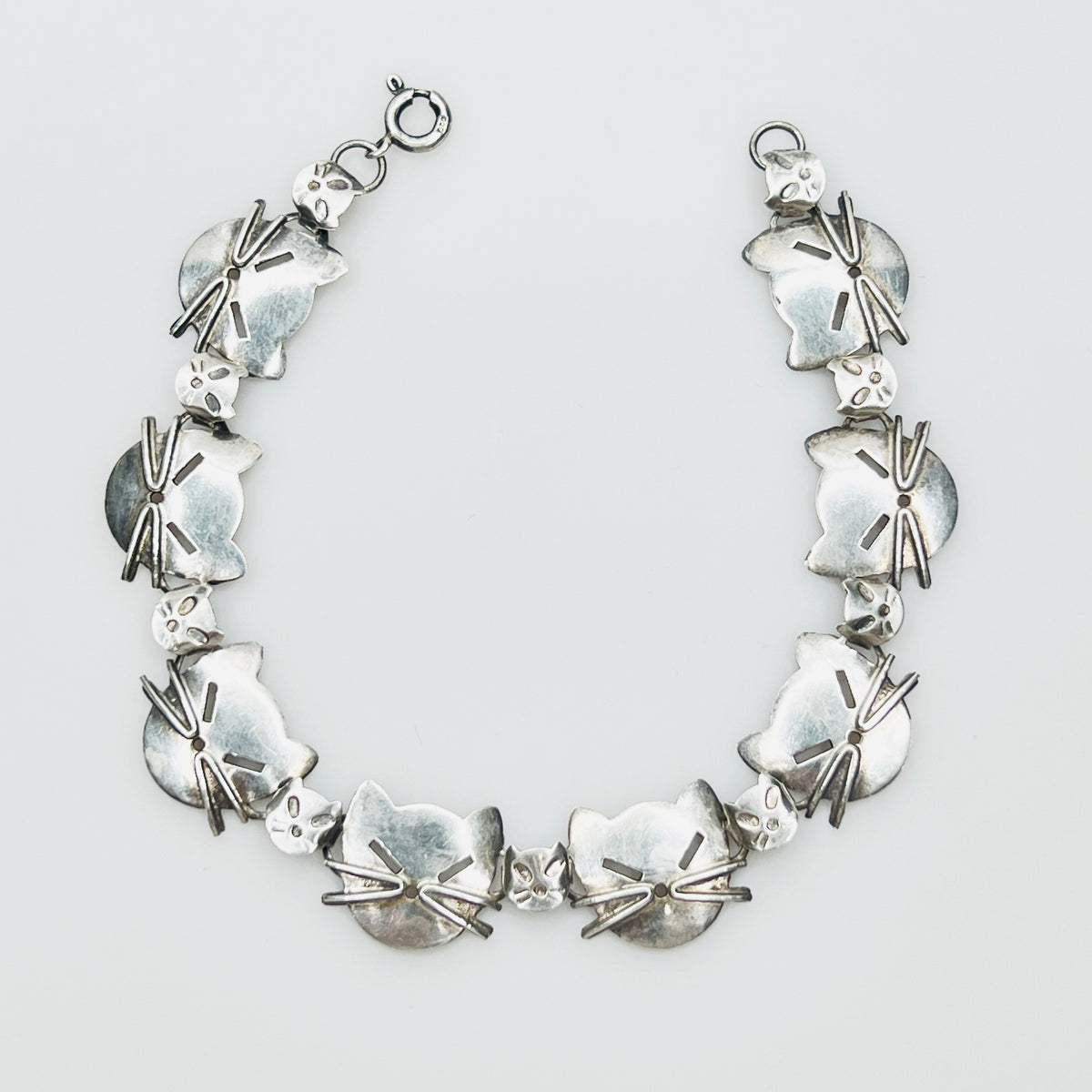 Sterling Silver Cat Link Bracelet – 1980s – Artisan Feline Design