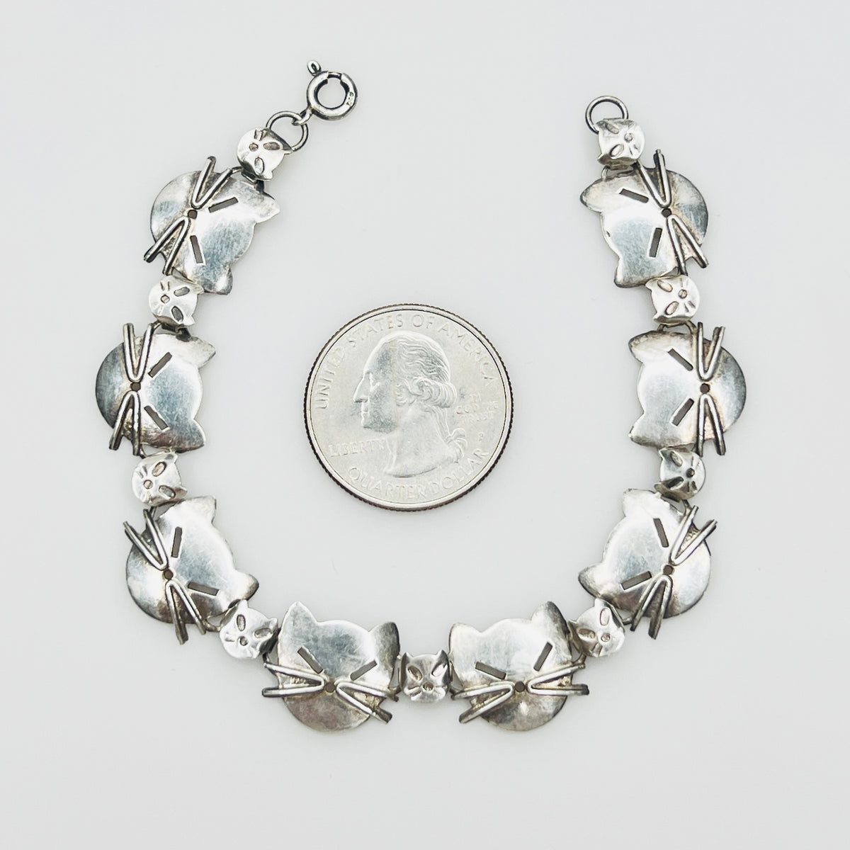 Sterling Silver Cat Link Bracelet – 1980s – Artisan Feline Design