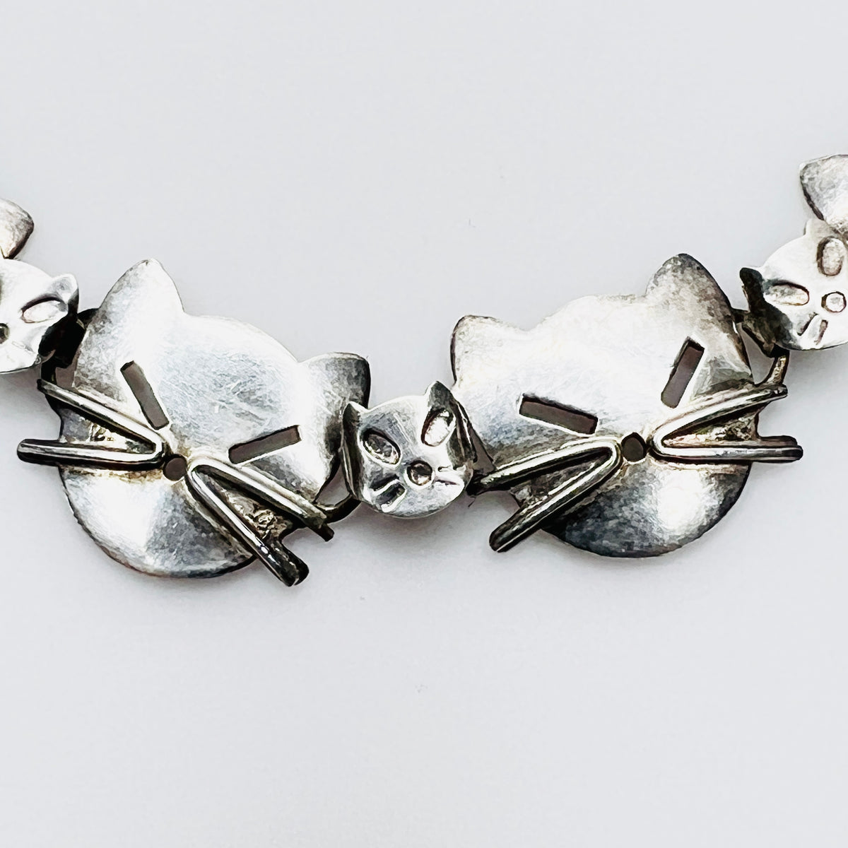 Sterling Silver Cat Link Bracelet – 1980s – Artisan Feline Design
