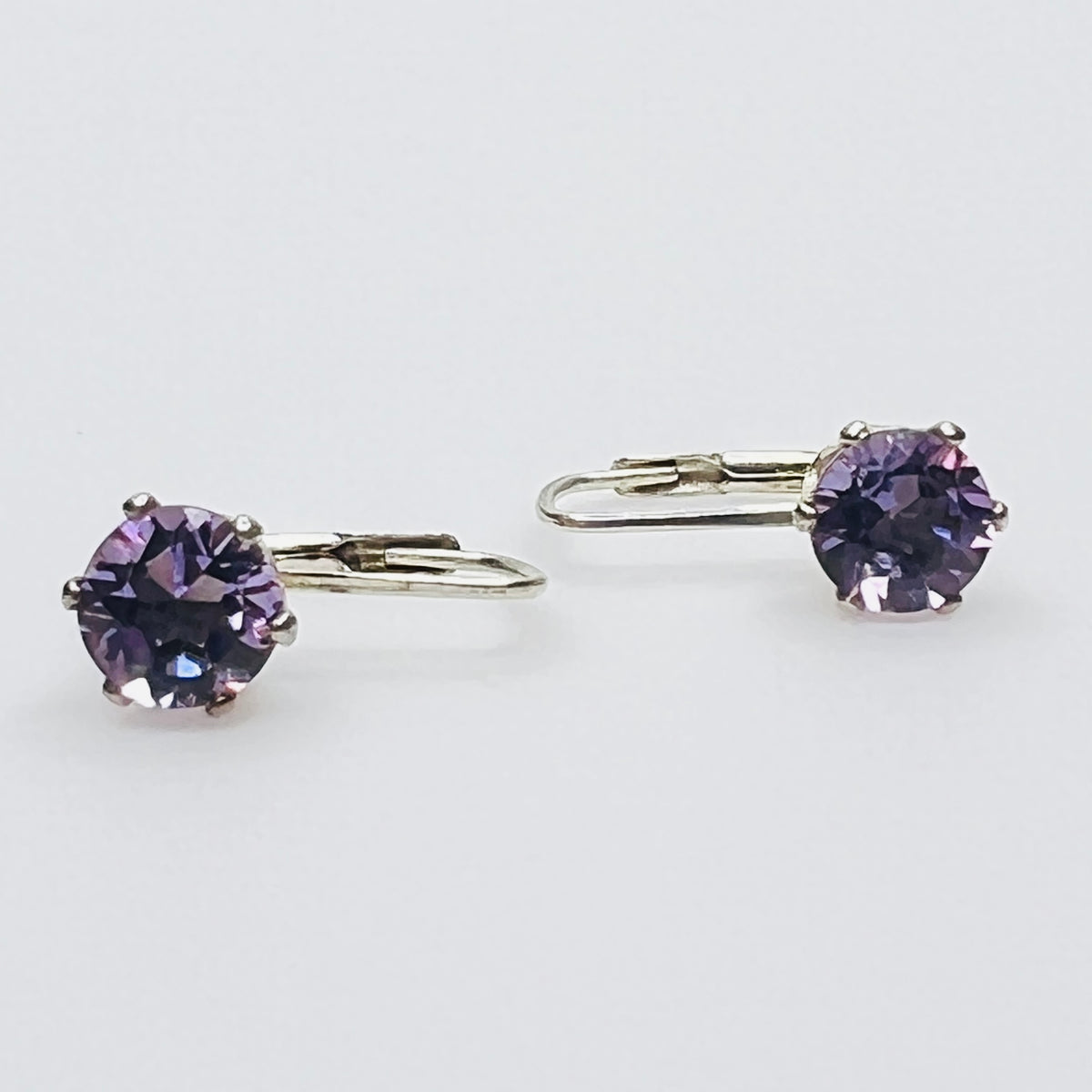 Sterling silver purple topaz leverback earrings vintage faceted stones