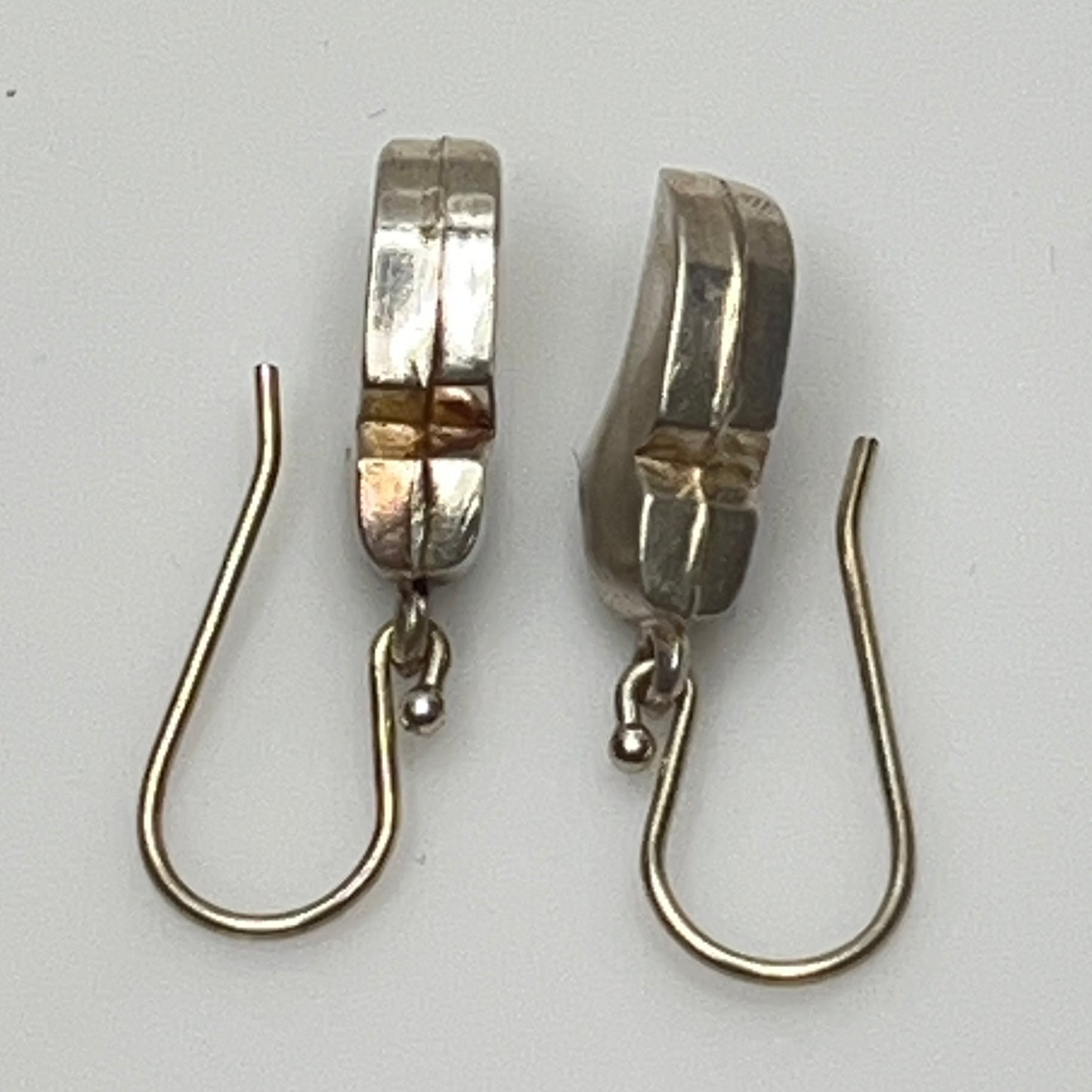 Vintage sterling silver dangle earrings shaped like Dutch clogs with red enamel