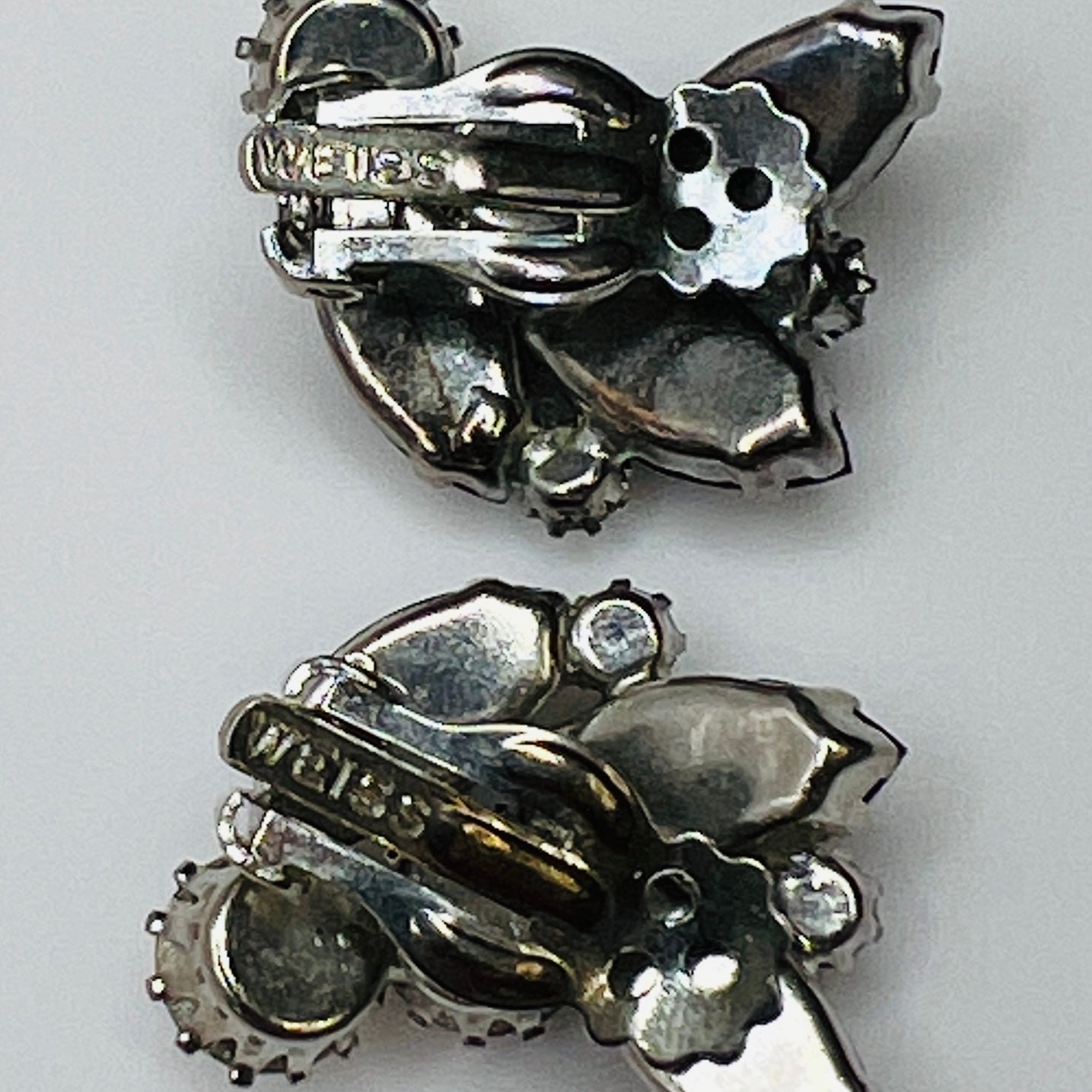 Signed Weiss black navette and clear rhinestone earrings