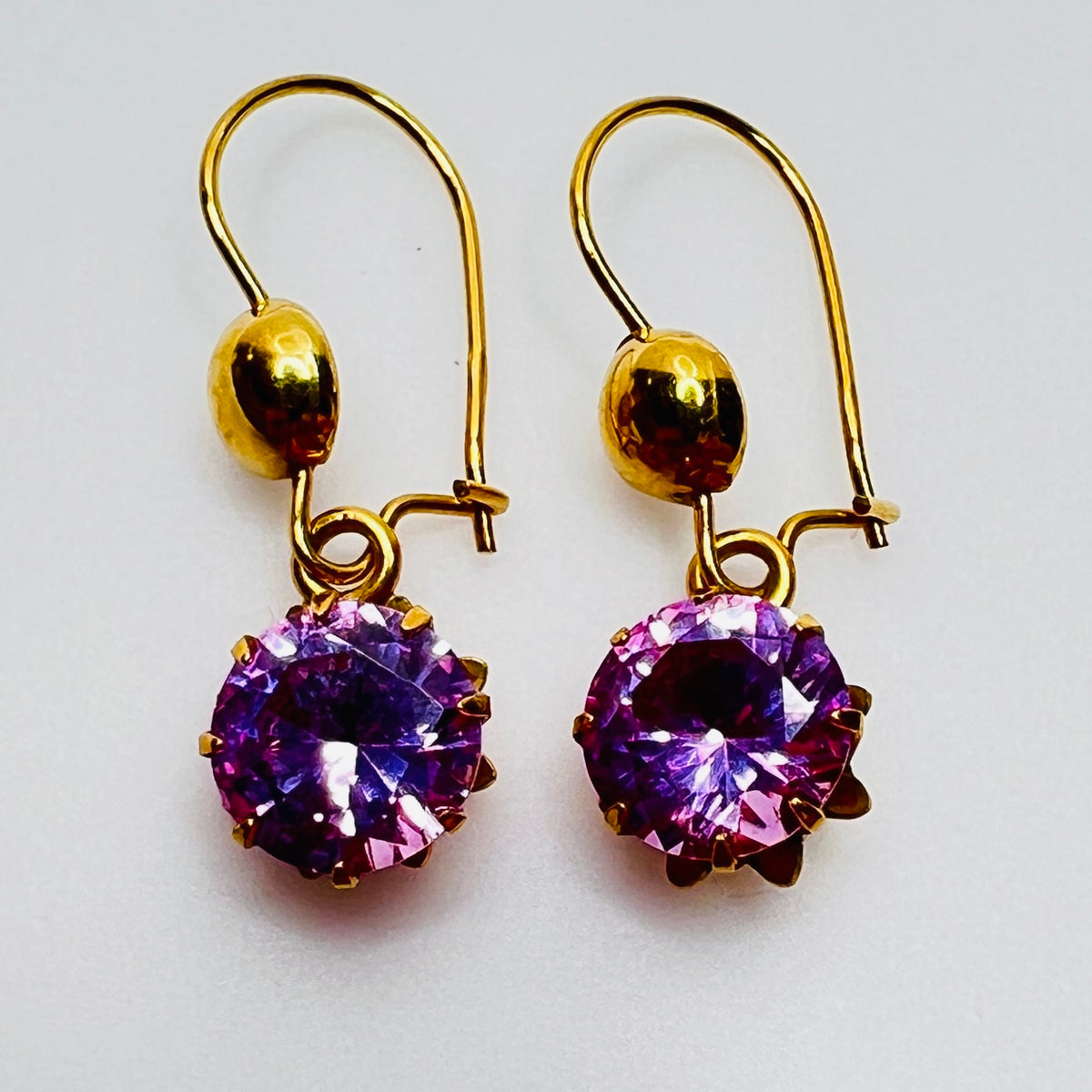 Vintage Wells 14K gold-filled earrings with prong-set pink Austrian crystal dangles