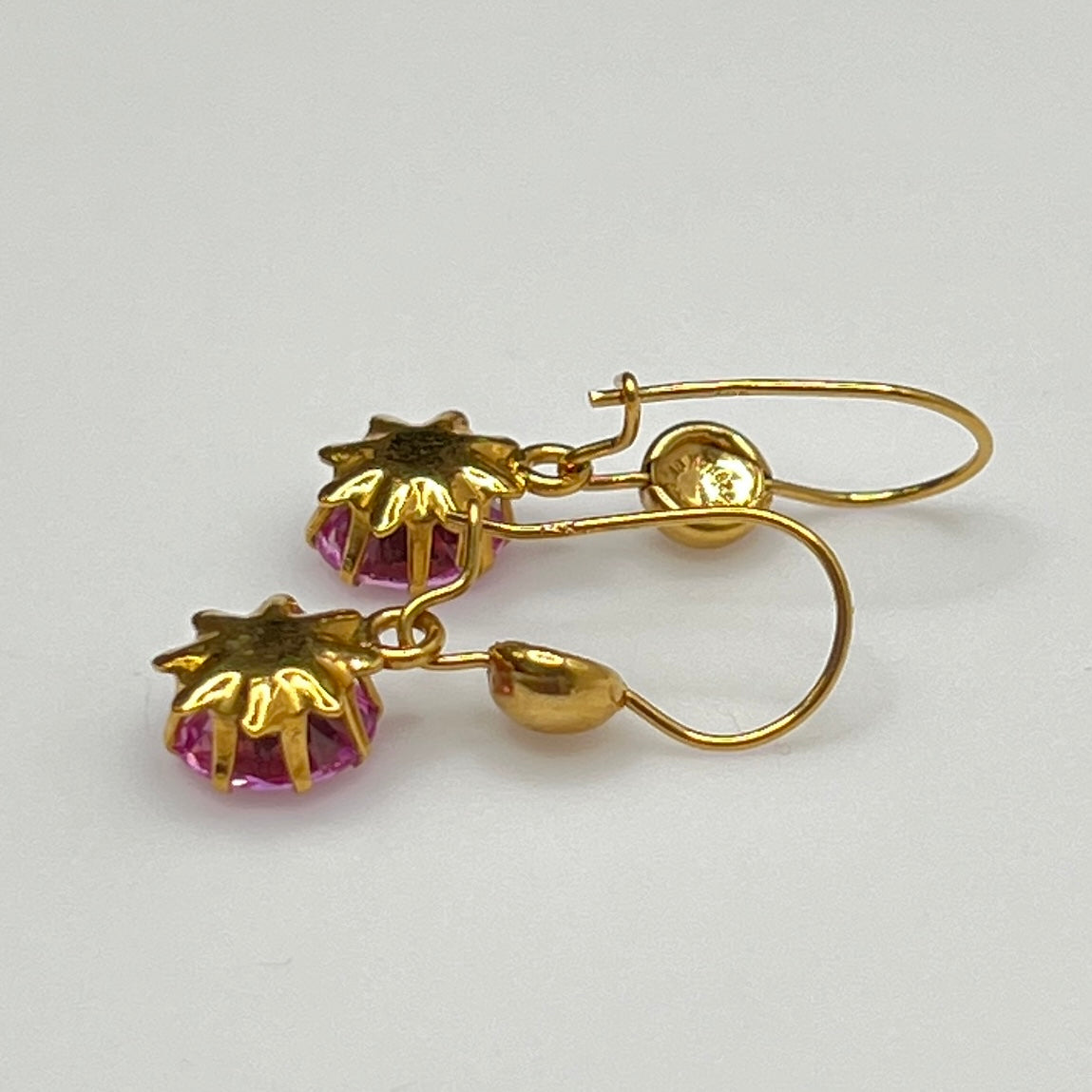 Vintage Wells 14K gold-filled earrings with prong-set pink Austrian crystal dangles