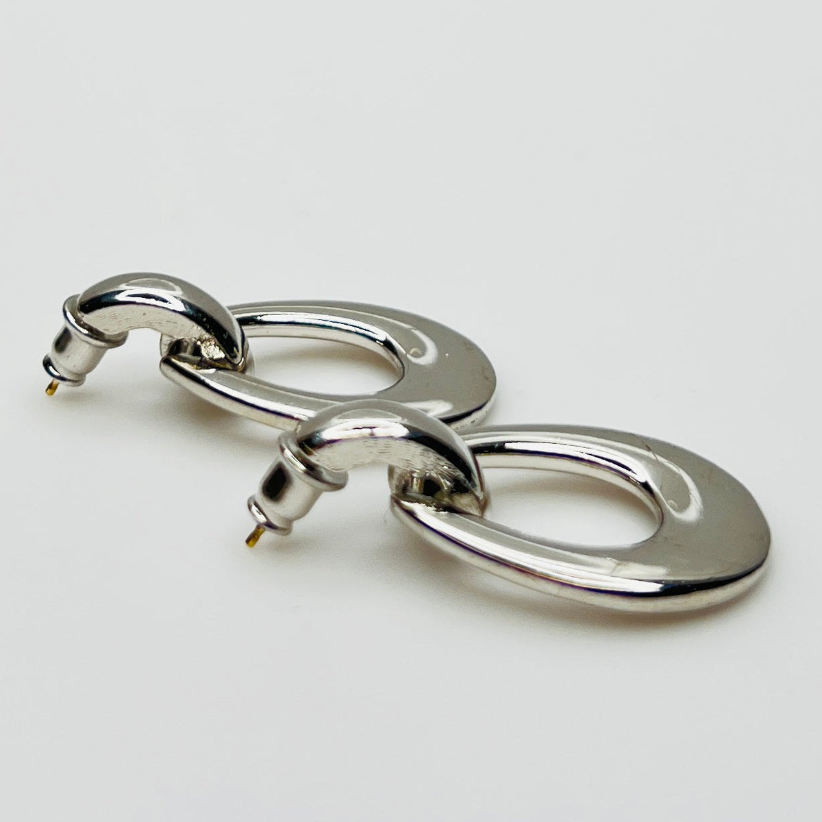 Vintage silver tone door knocker pierced earrings 1980s